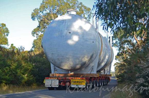 Large refinery vessel in transit in Eastern Victorian countryside-4
