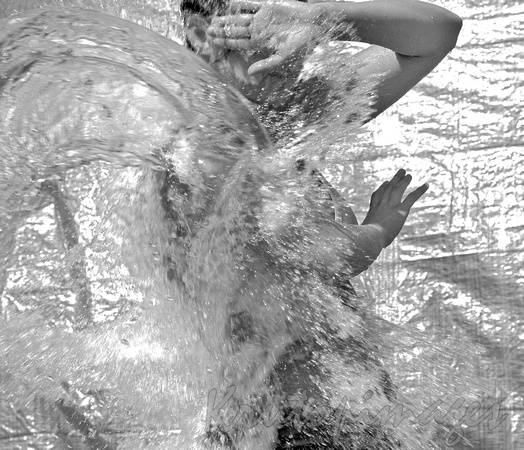water effect-water thrown at person, black & white