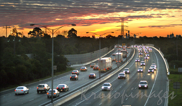 Traffic on M1 freeway Victoria at sunset-1