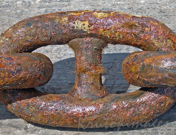 Chains used to secure huge floating drilling rigs like the Ocean Patriot. detail of a huge link.