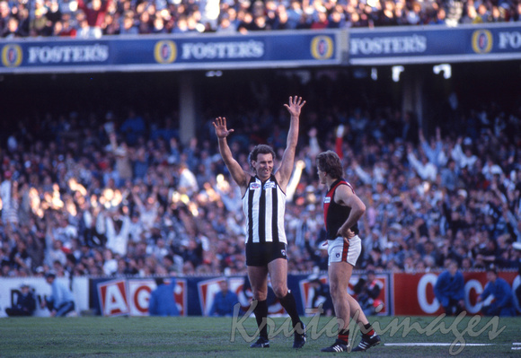 Peter Daicos celebrates the siren 1990 AFL Grand Final