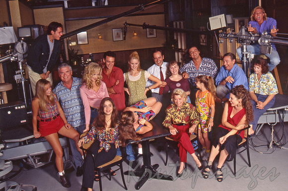 Neighbours cast on set during the 80s