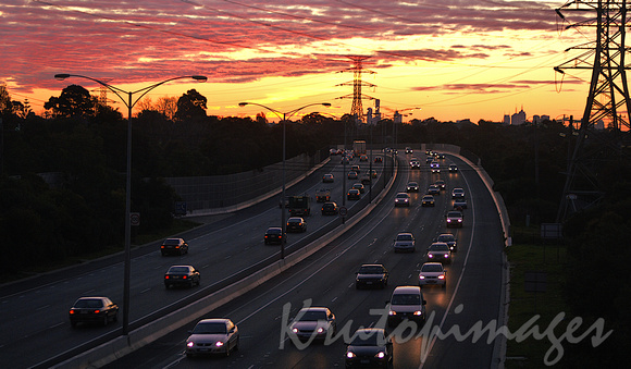 Freeway traffic when not too busy at sunset Melbourne