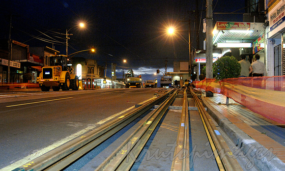Night works on tramline upgrade in Burwood Victoria
