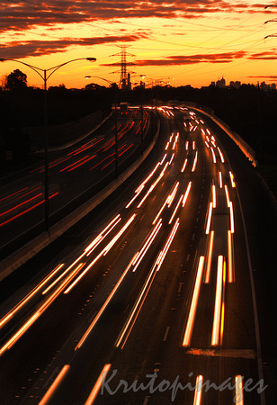 Freeway traffic blur moving out of the city at sunset Melbourne
