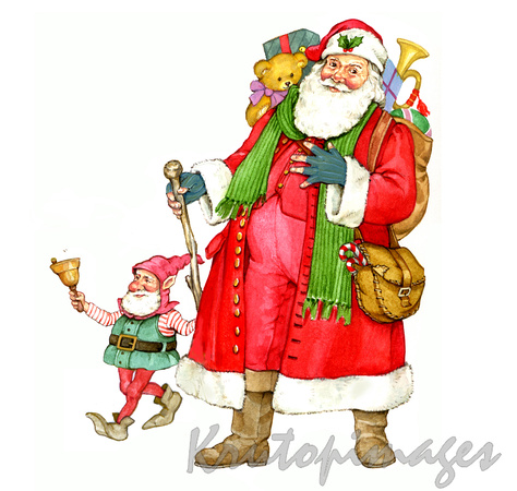 Santa walking with elf