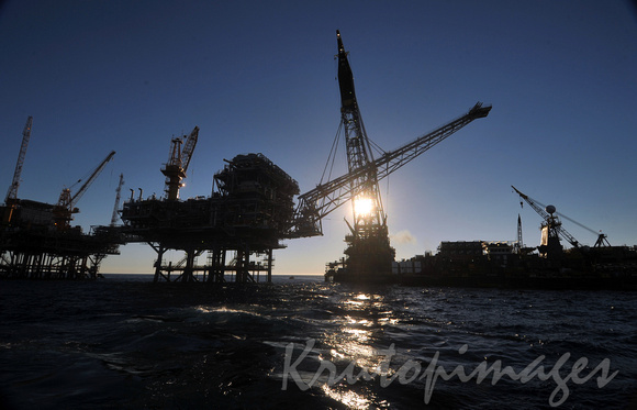 Offshore construction work on Bass Strait at sunset