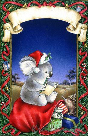Koala on sack writing Christmas list