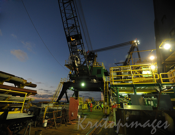 offshore work semisubmersible vessel at night