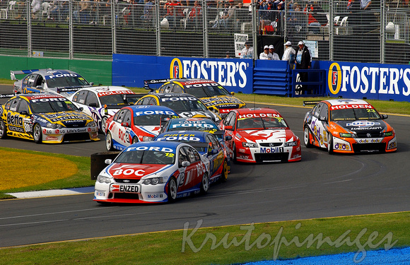 V8 Supercars 2005 in action-Melbourne Steven Johnson number 12 leads the group