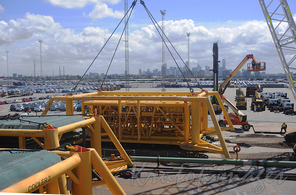 Sub seastructures used to support offshore platforms are lifted from Appleton Docks to a heavy lift barge-2