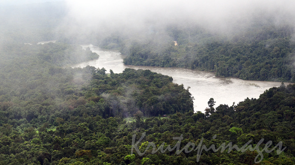 Papua New Guinea- jungle aerial image with low clouds