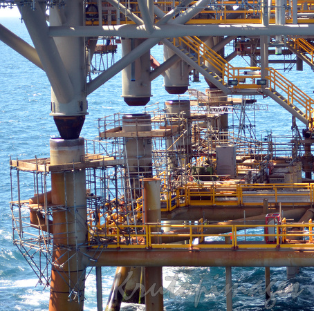 topside section of an offshore platform is lowered onto the jacket section -Bass Strait Australia