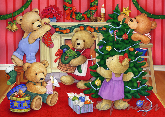 Bears decorating for Christmas