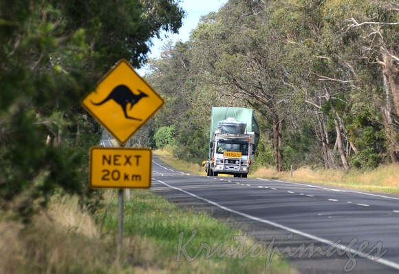 Transporting water tanks by truck on Victorian country roads