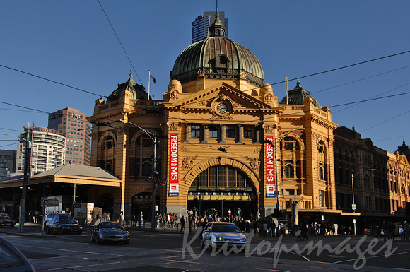 Flinders streeet station entrance late in the day Melbourne CBD