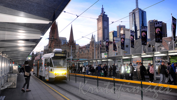 Tram stop in Melbourne CBD